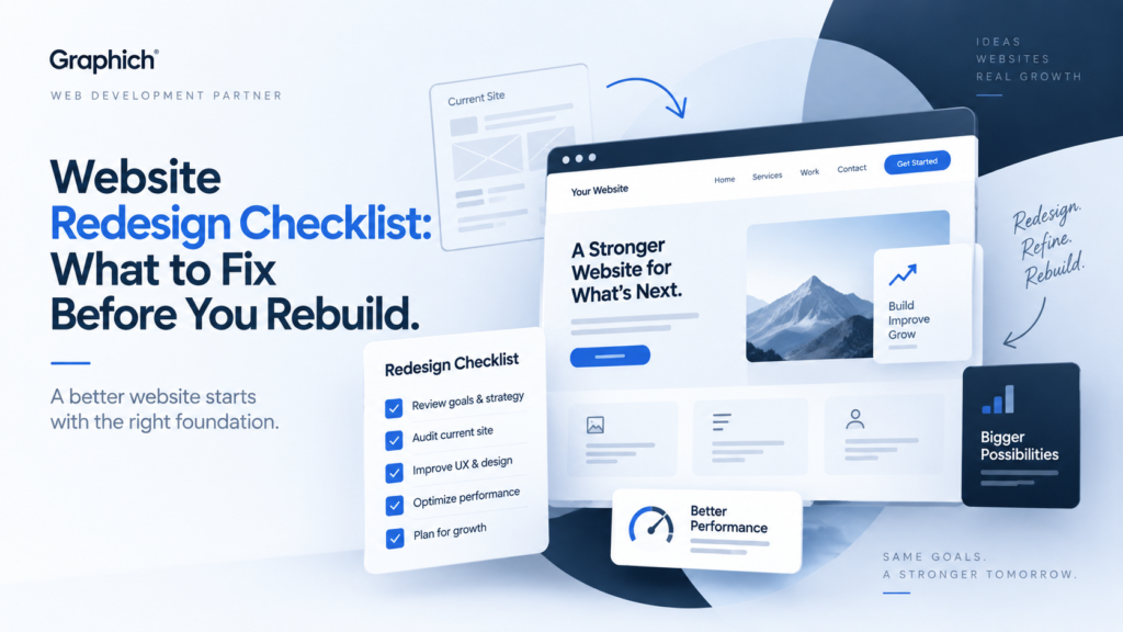 Website redesign checklist showing UX, performance and website improvement planning